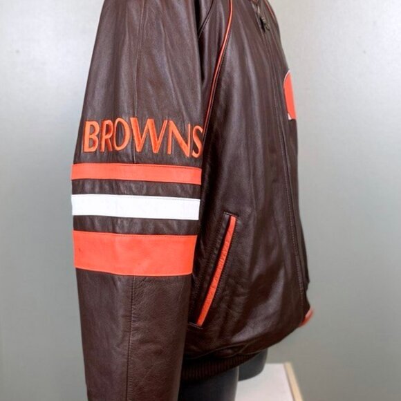 Cleveland Browns Leather Jacket by G-III Cow Leather High Quality BROWN MEDIUM - Picture 6 of 9